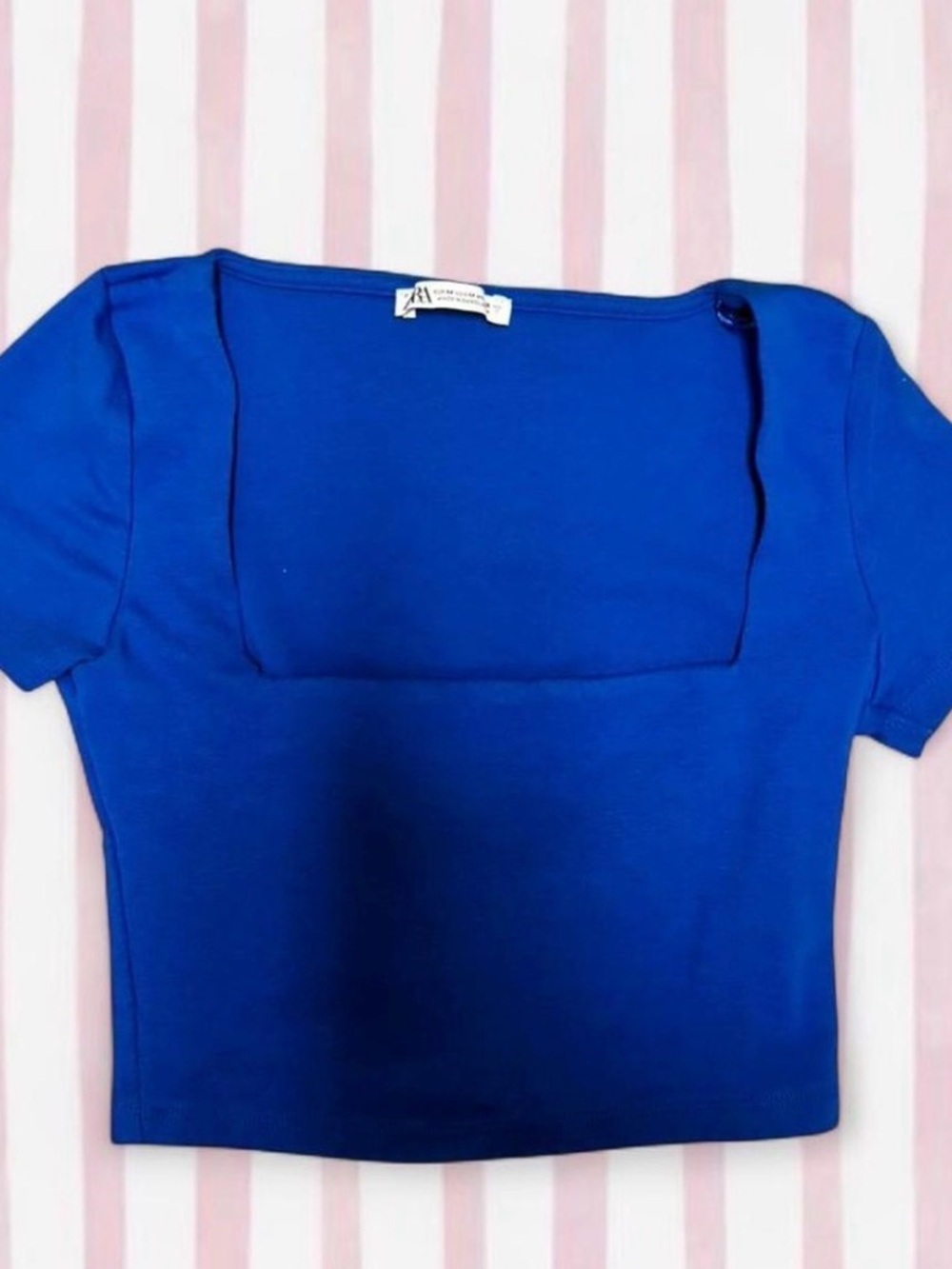 Zara Royal Blue Square-Neck Short Sleeve Crop Top